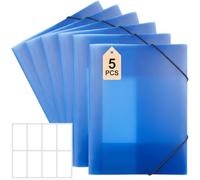 EAAGHK Cartellina con Elastico A4 5 Pezzi Cartelline Portadocumenti in Plastica con Elastico Cartellina con Elastico Angolare con 16 Adesivi Bianchi per Progetti Scolastici o d'Ufficio (Blu)