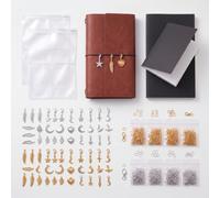 Eaasty A5 Journal Notebook and DIY Charm Kit Refillable Trifold Notebook Cover with 3 Blank Lined Grid Insert 2 Card Slots 24 Styles Journal Charms Lobster Clasps for Writing Travelers Jewelry Making