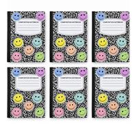 Eaasty Composition Notebook Wide Ruled Paper Assorted Marble Aesthetic Composition Notebook 100 Page 7.5" x 9.75" Journal Gift for Back to School First Day of School Students Teacher (6 Pcs,Smile)