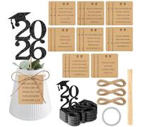 Eaasty Decorazioni per feste di laurea classe 2026 con 24 bastoncini neri scintillanti centrotavola da tavolo, 24 etichette scritture da avvolgere intorno a barattoli di muratore per università, liceo