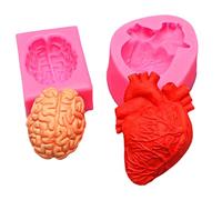 Eabdice 2 stampi 3D gelato e cervello umano a forma di cuore umano, Stampo Silicone Cervello, Stampo per Gelatina di Halloween per fai da te, budino, sapone, aromaterapia, fai da te, Halloween