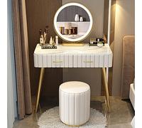 EABKLPQRS Toeletta con specchio e sgabello, Set da trucco con specchio, scrivania, sgabello e contenitore in multicolore, dimensioni multiple(Silla Blanca a,80cm/31.5in)