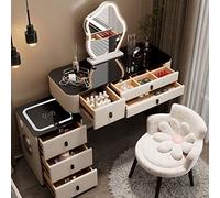 EABKLPQRS Toeletta con specchio e sgabello, Set Toeletta Con Specchio, 3 Cassetti, Porte USB, Beige/Grigio, 80-120 cm, Pz(Beige C,80cm/31.4in)