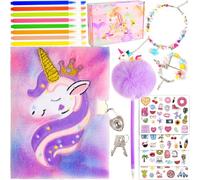 EABUY Diario per ragazze con lucchetto e chiavi, diario scolastico e viaggio, set regalo per scrivere e disegnare, penna multicolore, adesivi, regalo di compleanno per ragazze dai 6 agli 8 anni