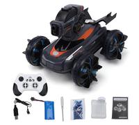 Eacam Carro Armato Anfibio RC con Telecomando, Carro Armato RC a Doppio Uso Terra/acqua 2.4G, con Spruzzo di Perline D'acqua, Getto, Luci di Lancio, Musica, Demo A (Grigio)