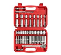 EACELIY Set di 44 chiavi a bussola da 3/8", SAE/metrica, profonde e poco profonde con cricchetto da 3/8", giunto universale, barra di estensione (7,6 cm e 15,2 cm), 6 punti, acciaio CR-V, cromato a
