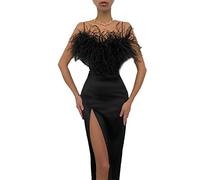 EACH WOMEN Abito Aderente con Spacco Elegante Abito a Tubino Longuette Senza Spalline in Piuma con Spalle Scoperte Abito a Tubino da Compleanno Sexy da Donna