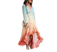 Each women Abito da Cocktail colorato in Chiffon con Abito Lungo Arcobaleno Sexy con Scollo a V da Donna
