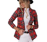EACH WOMEN Blazer Scozzese a Quadri da Donna Abito Doppiopetto con Bottoni Dorati da Lavoro Giacca Cappotto Vintage Slim