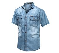 each women Camicia di Jeans da Uomo in Cotone Manica Corta con Bottoni Rivetti Camicia Casual da Uomo Standard Occidentale Barstow