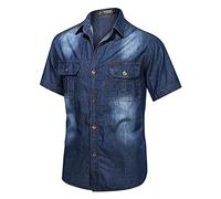 each women Camicia di Jeans da Uomo in Cotone Manica Corta con Bottoni Rivetti Camicia Casual da Uomo Standard Occidentale Barstow