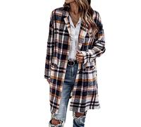 EACH WOMEN Giacca da Donna in Misto Lana Scozzese Casual da Donna Camicia con Bottoni da Donna Giacche Lunghe Trench Scozzese con Risvolto