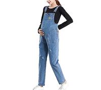 each women Salopette Premaman Elasticizzata Regolabile in Denim Salopette Incinta con Ricamo di Girasole sul Petto