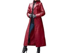 each women Trench Lungo da Donna Cappotto Lungo in Pelle Nera da Donna a Figura Intera