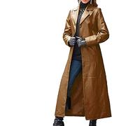 each women Trench Lungo da Donna Cappotto Lungo in Pelle Nera da Donna a Figura Intera