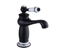 Eachbid Rubinetto Bagno Miscelatore Monocomando Lavabo in Ottone e Ceramica per Lavabo Bagno Vintage (Nero)