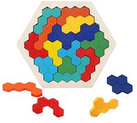 EACHHAHA Puzzle Esagono in Legno Giocattoli, Rompicapo Blocco Puzzle in Legno, Puzzle Giocattoli Educativi, Tangram Puzzle per Bambini 3 4 5 6 Anni