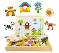 EACHHAHA Puzzle in legno da 118 pezzi,lavagna magnetica per bambini,Puzzle con motivo forestale, modelli ricchi, combinazione libera, sviluppa l'immaginazione, per bambini dai 3 4 5 anni
