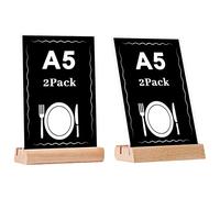 EACHPT Espositore Plexiglass A5,2 Pezzi Espositore da Tavolo in Acrilico con base in Legno Massello,Doppio slot per schede inclinato Verticalmente A5 Verticale,Porta Menu da Tavolo