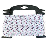 eacommerce - Corda in Polipropilene Alta Tenacità 16 Fusi Multiuso | Anti UV | Ideale per Nautica, Bianco con Segnalino Rosso/Blu, 5 mm, 30 metri