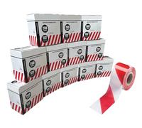 eacommerce - Nastro Segnaletico PVC | 200 Metri x 7 cm | In Scatola con Dispenser Integrato | Strisce Bianche e Rosse | Ideale per Delimitazioni e Aree Sensibili | Confezione da 12 Pezzi