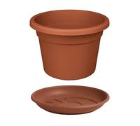 eacommerce Vaso Tondo in Plastica PPL per Giardino Patio Balconi e Terrazzi (Ø35x25H cm, Colore Terracotta + Sottovaso)