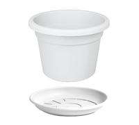 eacommerce Vaso Tondo in Plastica PPL per Giardino Patio Balconi e Terrazzi (Ø50x35H cm, Colore Bianco + Sottovaso)