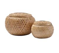 EACTEL Set di 2 piccoli cestini decorativi in bambù con coperchio per riporre piccoli oggetti, fatti a mano e in bambù intrecciato