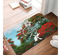 EAEQKOUC 3d 974 Reunion Island Flamboyant Pavimento Porta Cucina Tappetino da bagno Antiscivolo Outdoor Flowers Pattern Zerbino WC Tappeto d'ingresso Tappeto-50x80cm