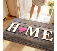 EAEQKOUC 3D Un semplice tappetino d'ingresso con design in venatura in legno e motivo a cuore bianco, adatto all'uso interno Tappeto-50x80cm