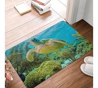 EAEQKOUC 3d Una tartaruga verde sulla porta d'ingresso poco profonda Tappetini d'ingresso da cucina Bagno all'aperto Zerbino da toilette Tappeto Tappeto-50x80cm
