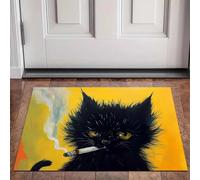 EAEQKOUC Lo zerbino a motivo gatto nero fumante, tappetino antiscivolo, adatto per soggiorno, camera da letto, bagno, decorazione per case natalizie 3D-50x80cm