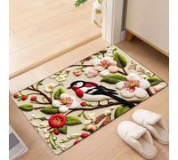 EAEQKOUC Tappeto 3d floreale a forma di passero, per la zona di Passero rosso, bianco nero, assorbente antiscivolo per cucina, bagno, decorazioni natalizie
