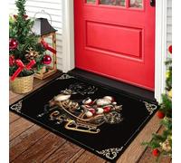 EAEQKOUC Tappeto 3d Natale Felice Porta d'ingresso Claus Ingresso interno Matterposi nero antiscivolo Discorso per la casa natalizia