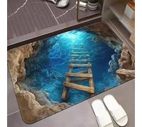 EAEQKOUC Tappeto Scala subacquea 3D Scena di grotte oceaniche blu Tappetino da pavimento Tappetino decorativo ispirato alla natura antiscivolo per la casa-40x60cm