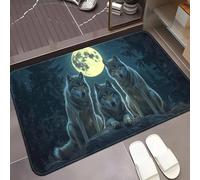 EAEQKOUC Tappeto Tappetino 3D Wolf Pack Moon Night Night Tappetino per la porta per animali selvatici, antiscivolo per interni a tema natura-60x90cm