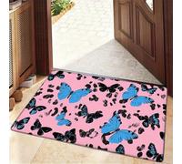 EAEQKOUC Tappeto Zerbino a farfalla in stampa leopardo rosa 3D - antiscivolo, spugna spessa, lavabile in lavatrice, resistente alla sbiascibilità, tappetino artistico-60x90cm