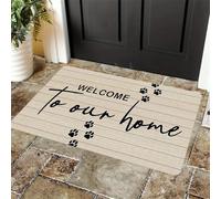 EAEQKOUC Zerbino 3D Welcome Home - Ottimo per il soggiorno, arredamento da campeggio, design rettangolare con testo corsivo e impronte di zampe Tappeto-40x60cm