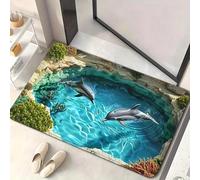 EAEQKOUC Zerbino a tema oceanico 3D con coli koi sulla scogliera e design dei delfini per il tappetino artistico e realistico tappetino per la porta d'ingresso Tappeto-40x60cm
