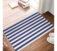 EAEQKOUC Zerbino di flanella a righe blu navy e bianche in un pezzo - tappetino rettangolare morbido in poliestere per camera da letto, soggiorno, lavabile in lavatrice 3D-40x60cm