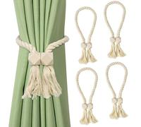 EAEVKPI 4 Pezzi Tiranti Magnetici per Tende, Supporto per Tende, Tiranti per Tende In Legno Boho, Cotone, Tessuto a Mano, Tiranti per Tende per La Decorazione di Tende di Casa e Ufficio (Beige, 62 cm)
