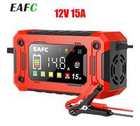 EAFC 12V 15A 8A Caricabatteria per auto Grande schermo Pluse Caricatore di riparazione per Auto Moto SUV Litio AGM GEL al piombo Display LCD