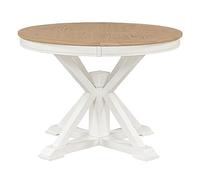Eafurn Tavolo da pranzo rotondo allungabile da 106,7 a 137,2 cm, con foglia da 30,5 cm, per 6 persone, per cucina, soggiorno, legno naturale di quercia + bianco sporco