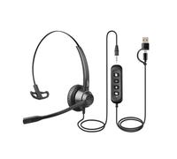 EAGATON X1 Cuffie cablate per ufficio, cancellazione del rumore, cuffie per comunicazioni con microfono, design mono/doppio leggero per call center, reception, lavoro remoto e studenti