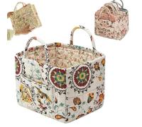 Eagerlyous/Eagerlyus Boho Fabric Storage Basket, Foldable Quilted Cloth Square Tote with Handles for Clothes and Sundries, Large Capacity Tote Bag with Front Pocket (A)