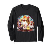 Eagerlys Colorful Pollo Arte Crazy Chicken Family Maglia a Manica