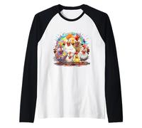 Eagerlys Colorful Pollo Arte Crazy Chicken Family Maglia con Maniche Raglan