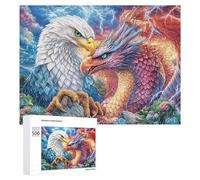 Eagle And Colorful Dragon with Flowers Puzzle 500 Pezzi Per Adulti Allenamento Cerebrale Padronanza Logica Regalo Per Amanti Delle Sfide 500 PCS
