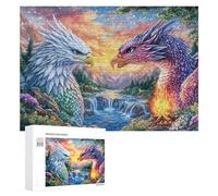 Eagle And Dragon by Waterfall with Stars Puzzle 300 Pezzi Per Famiglia Puzzle Cooperativo Esercizio Mentale Regalo Per Celebrazione 300 PCS