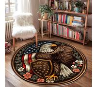 Eagle Area Tappeto, Patriottico tradizionale Scudo Bandiera Anniversario Rosso Retro Antiscivolo Zerbino Tappeto rotondo Resistente alle Macchie Bagno Ingresso Comodino Lavanderia Decorazione 12,2 x